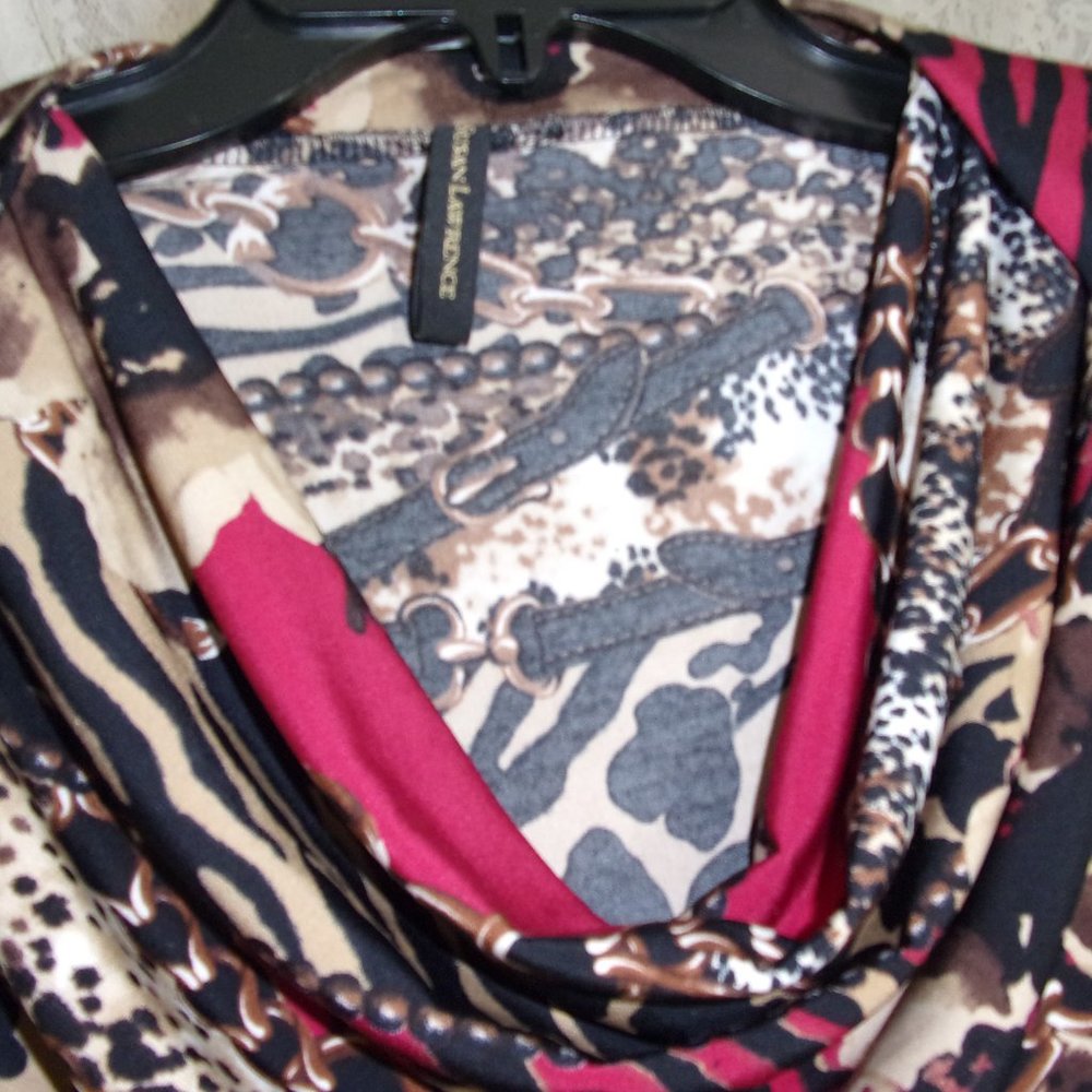 Susan Lawrence  Drape Front Blouse Top Jungle Print Leopard Size M - Picture 4 of 5
